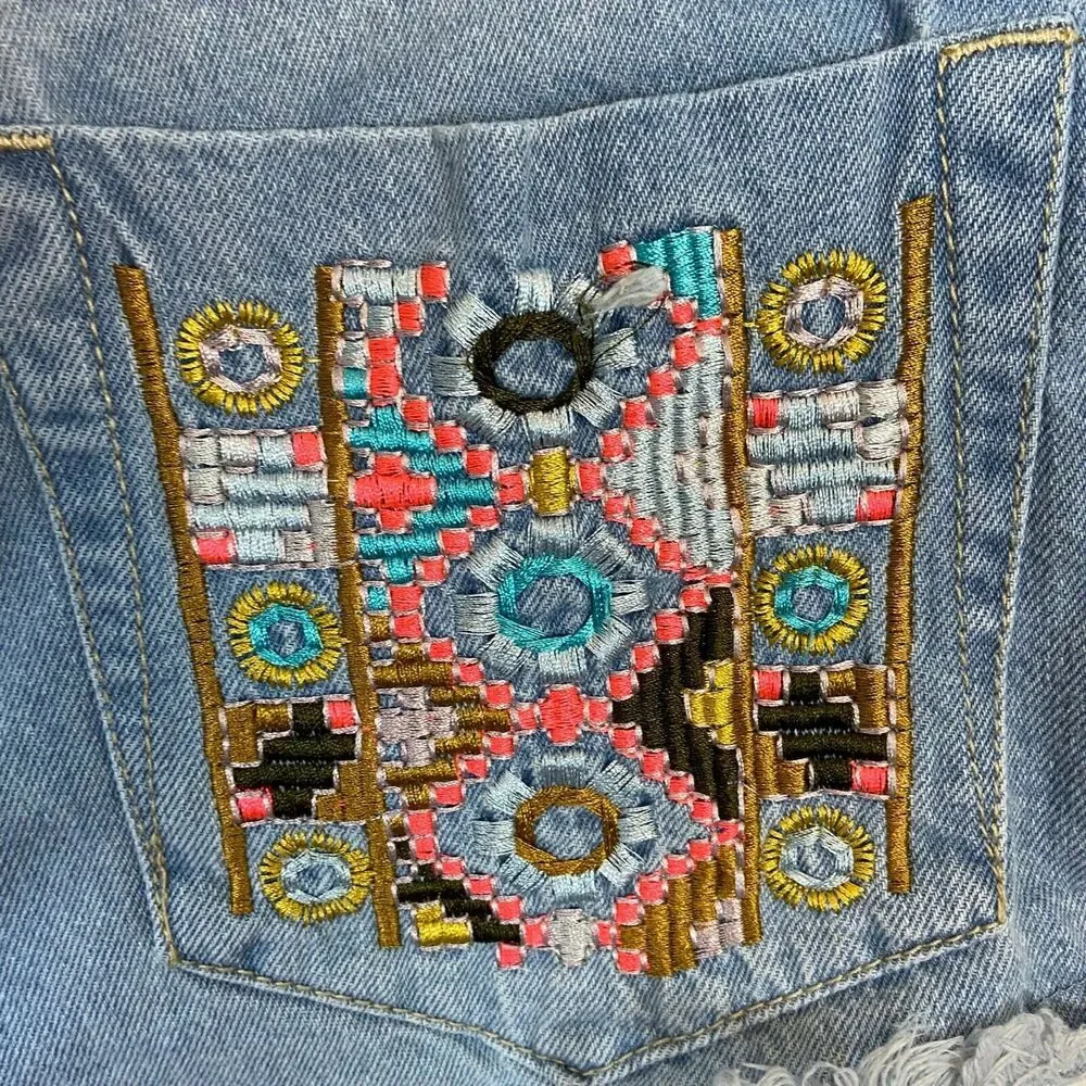 Cotton On Denim Shorts Cut-Off Embroidered Jean  sz 2 Booty Shorts Festival